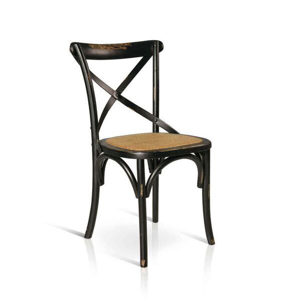 milani home sedia moderna di design in legno nero con seduta in paglia per arredo casa cuci nero 46 x 87 x 42 cm
