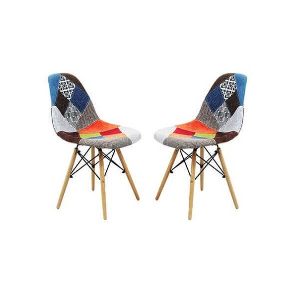 milani home set di 2 sedie patchwork moderne di design seduta in tessuto struttura in metal multicolor 46.5 x 83 x 53 cm