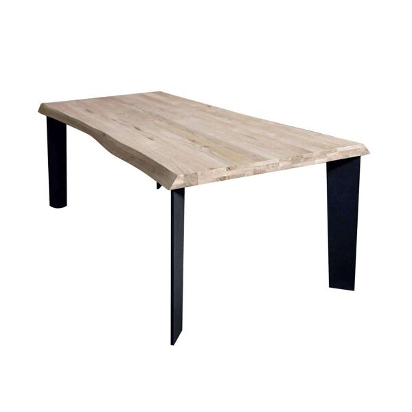 milani home tavolo da pranzo moderno di design cm 180x90 struttura nera piano naturale per marrone 180 x 75 x 90 cm