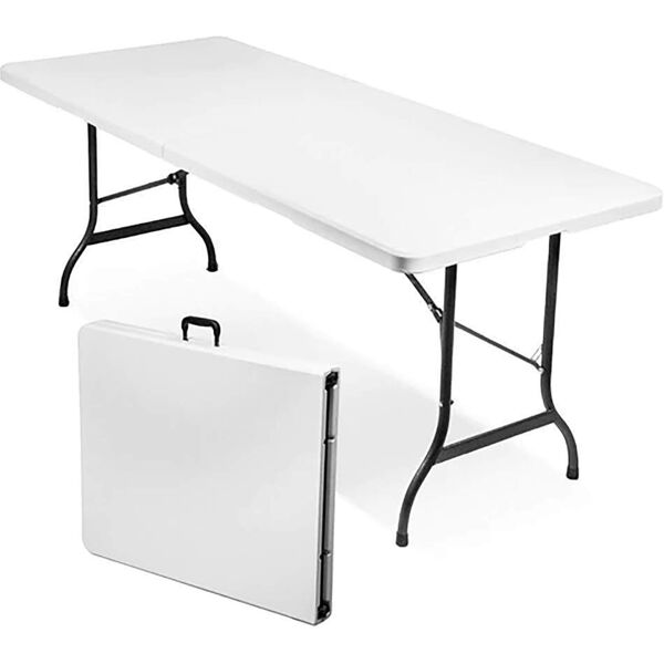 milani home tavolo catering rettangolare in metallo e abs bianco 240x76 con gambe pieghevol bianco 240 x 74 x 74 cm