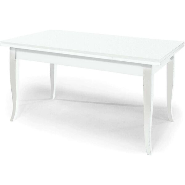milani home tavolo da pranzo allungabile in legno massello 100x70/110/150 bianco 100 x 75 x 70 cm