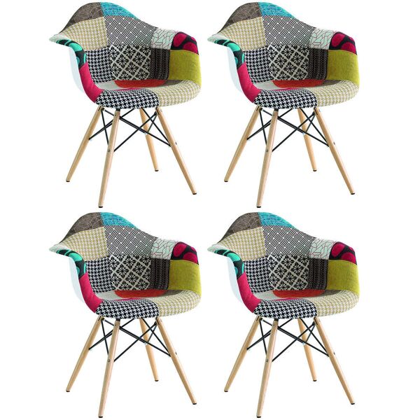 milani home set di 4 poltrone patchwork moderne di design seduta in tessuto struttura in me multicolor 65.5 x 79.5 x 62.5 cm