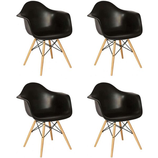 milani home set di 4 poltrone di design moderne in abs nero struttura in metallo verniciato nero 62.5 x 81 x 62 cm