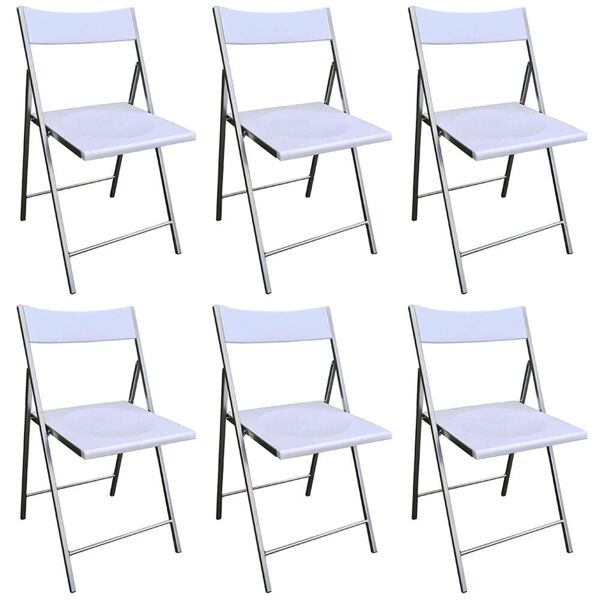 milani home set di 6 sedie pieghevoli pvc bianco e metallo verniciato per casa ospiti bar l bianco 45 x 80 x 45 cm