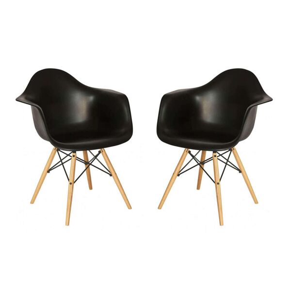 milani home set di 2 poltrone di design moderne in abs nero struttura in metallo verniciato nero 62.5 x 81 x 62 cm
