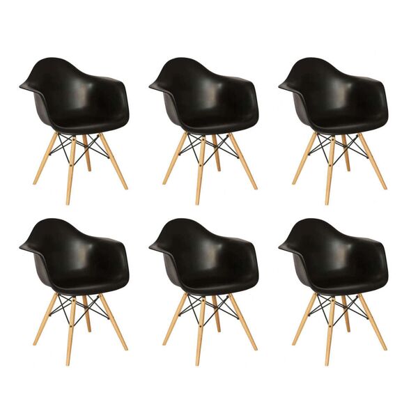 milani home set di 6 poltrone di design moderne in abs nero struttura in metallo verniciato nero 62.5 x 81 x 62 cm