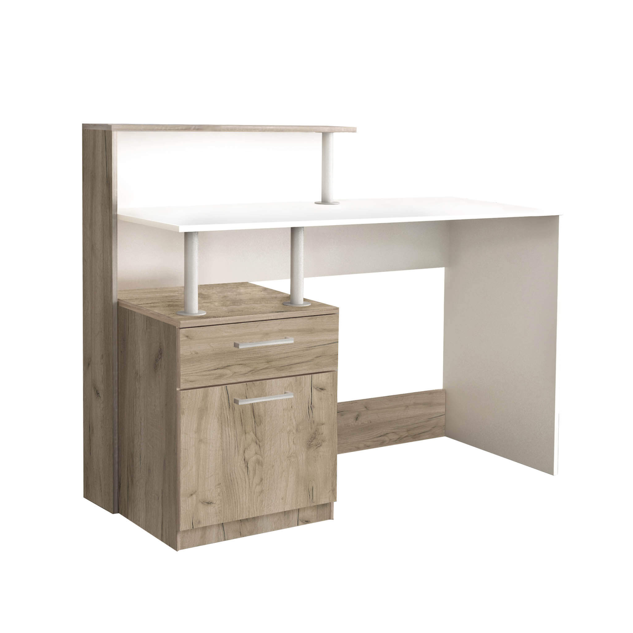 milani home scrivania di design per studio moderna con cassetto 120x75/91x55 h rovere grigio 121.5 x 95 x 52 cm