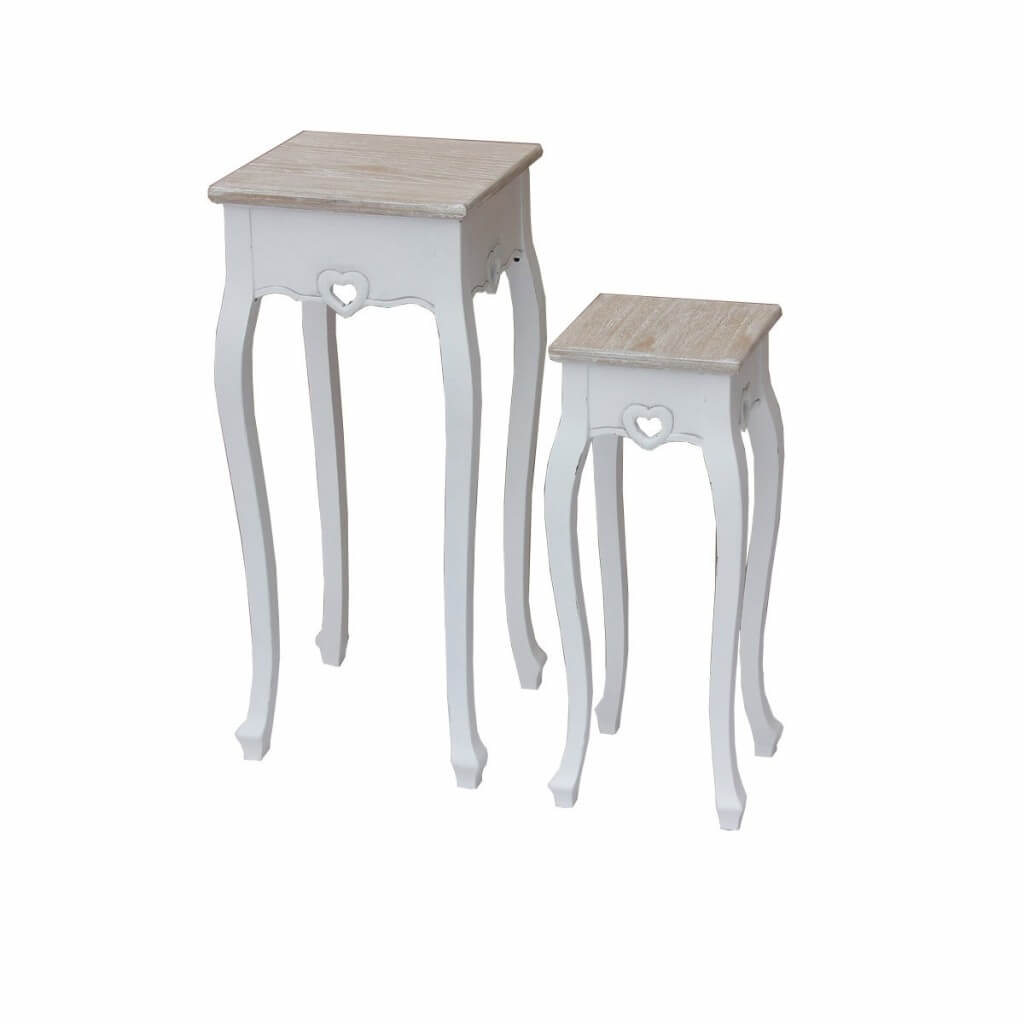 milani home roland - set 2 tavolini in legno di paulownia shabby chic bianco 33 x 78 x 33 cm