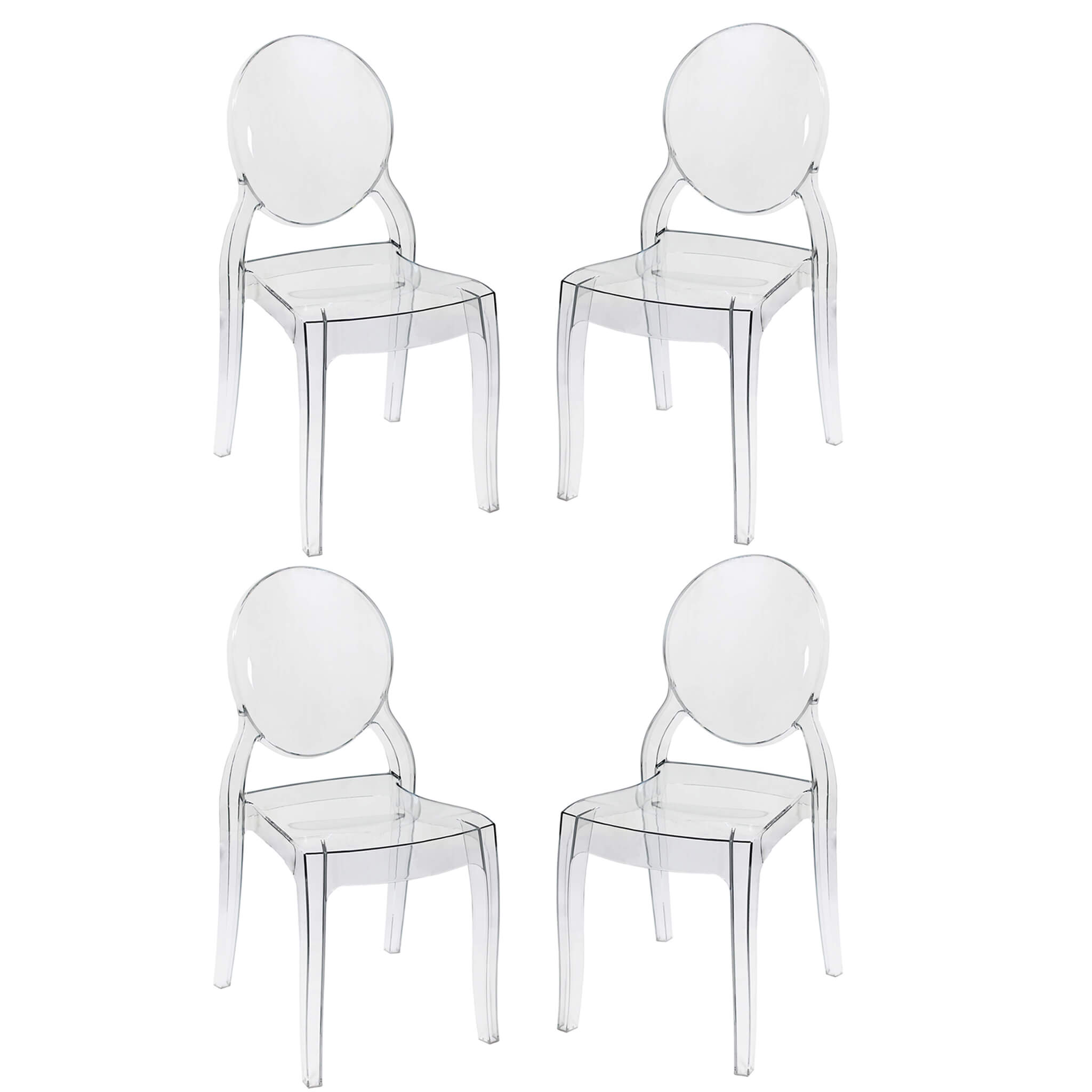 milani home set di 4 sedie moderne di design in policarbonato trasparente per sala da pranz trasparente 50 x 90 x 38 cm