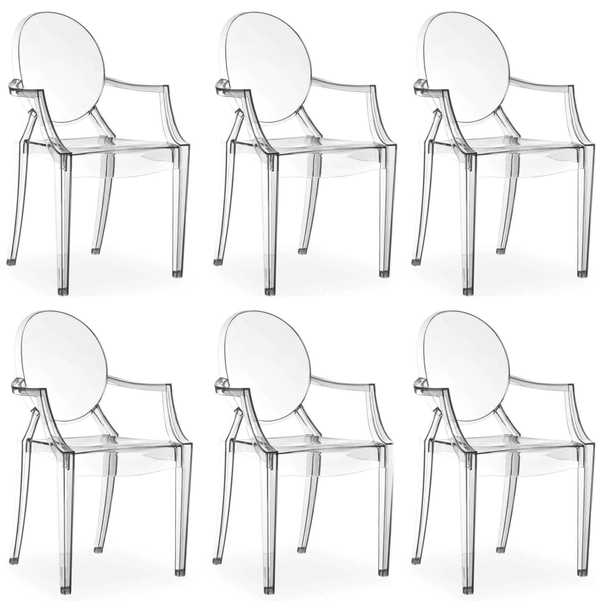 milani home set di 6 sedie moderne di design in policarbonato trasparente per sala da pranz trasparente 56.5 x 92.5 x 53.5 cm