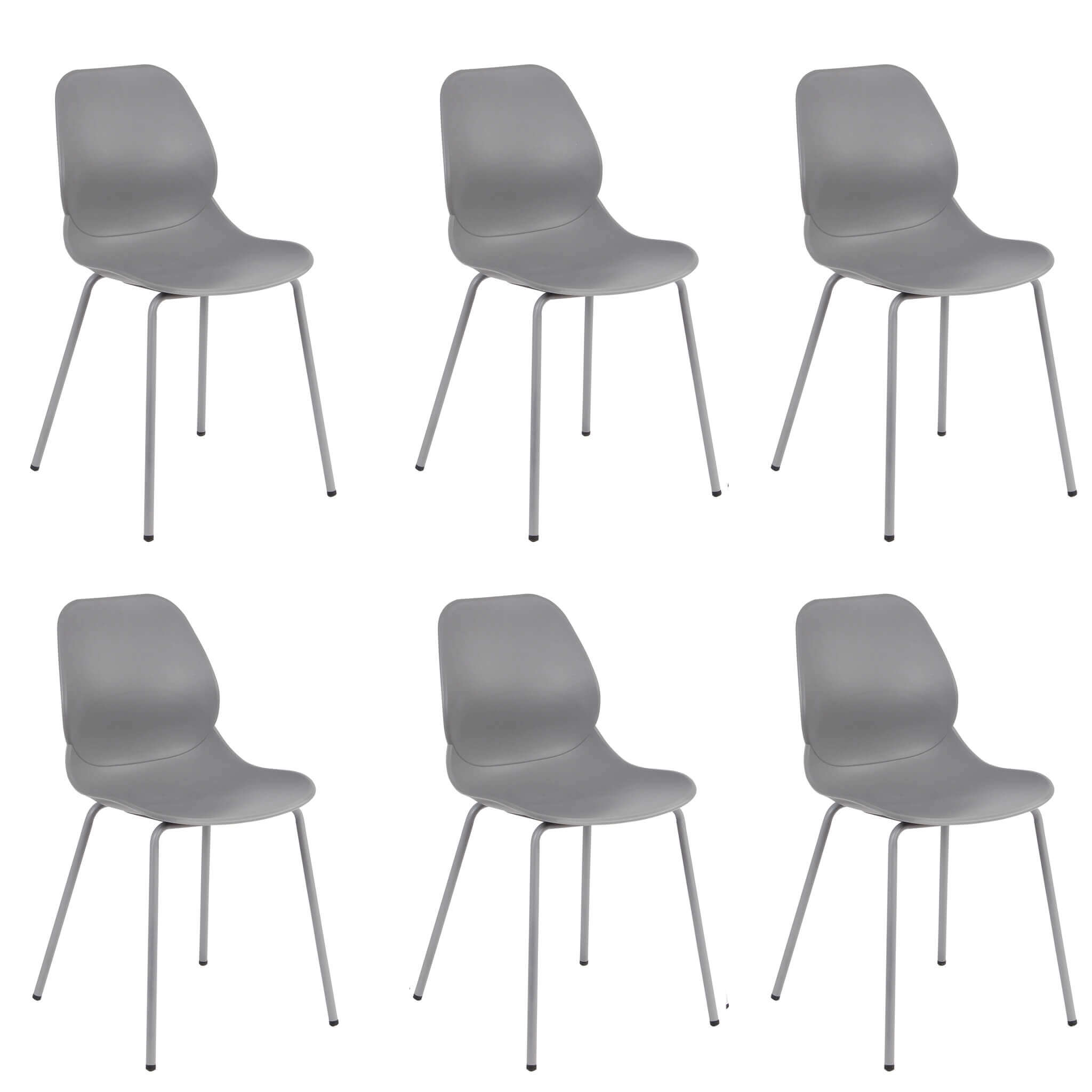 milani home set di 6 sedie per sala da pranzo in plastica polipropilene alta resistenza qua grigio 46 x 84 x 54 cm