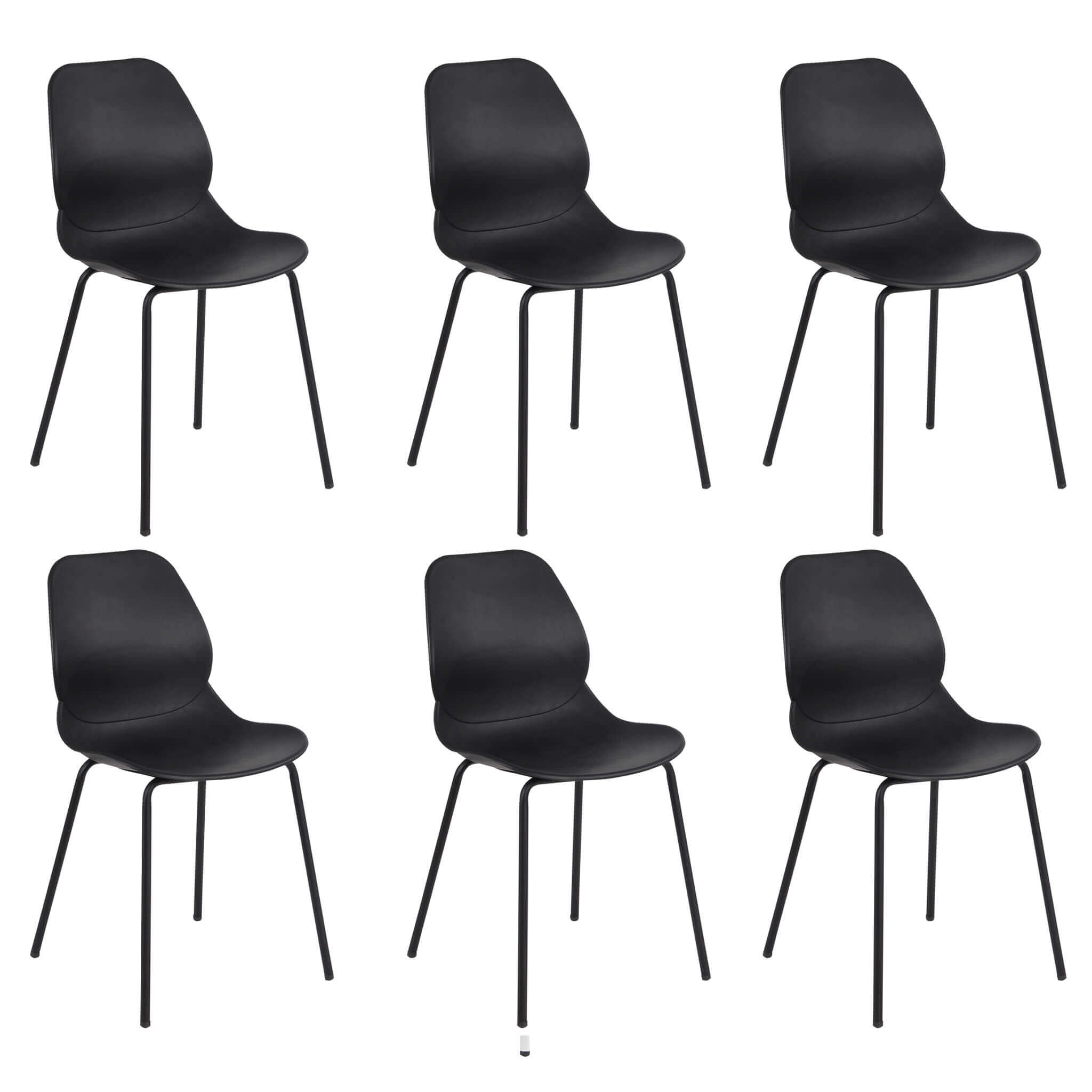milani home set di 6 sedie per sala da pranzo in plastica polipropilene alta resistenza qua nero 46 x 84 x 54 cm