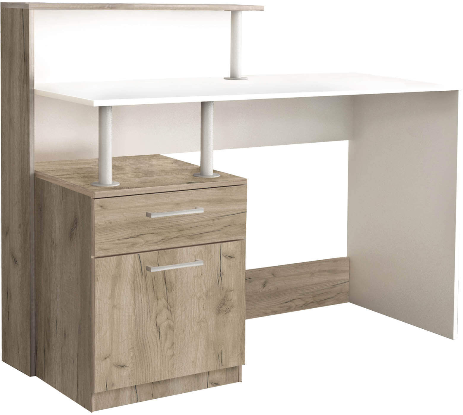 Milani Home scrivania di design per studio moderna con cassetto 120x75/91x55 h Rovere grigio 121.5 x 95 x 52 cm