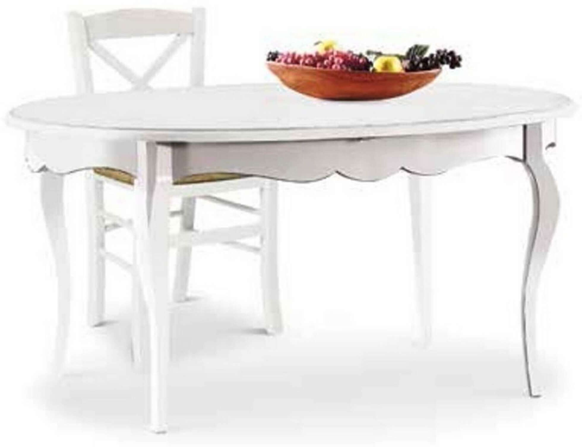 Milani Home Tavolo Da Pranzo Ovale Allungabile In Legno Massello 100x160/210 Bianco 160 x 75 x 160 cm