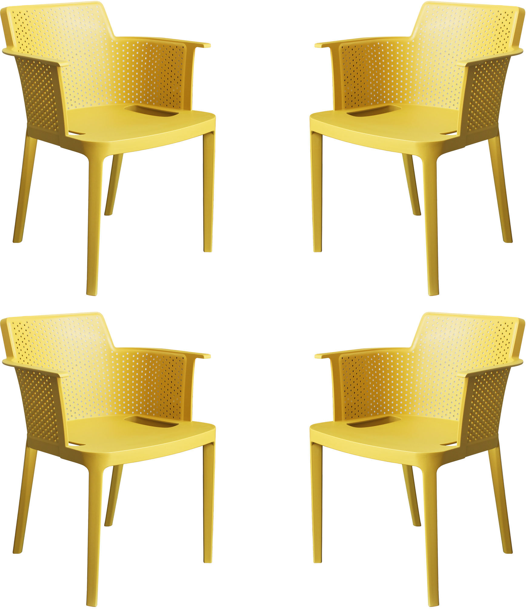 Milani Home set di 4 Poltrone in plastica per esterno giardino interno sala da pranzo color Giallo 60 x 76.5 x 58 cm