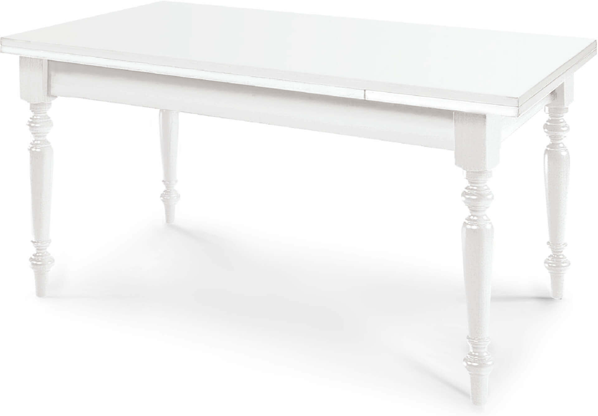 Milani Home Tavolo Da Pranzo Allungabile In Legno Massello 180x140/180/220 Gamba Tornita Bianco 140 x 75 x 80 cm