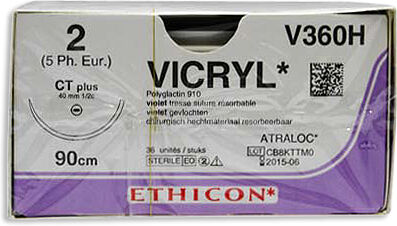 Ethicon Sutura Vicryl 2  - Assorbibile - Ago Mh-1 - L filo 90 cm - Cf da 36 pz Ethicon Sutura Vicryl 2  - Assorbibile - Ago Mh-1 - L filo 90 cm - Cf da 36 pz