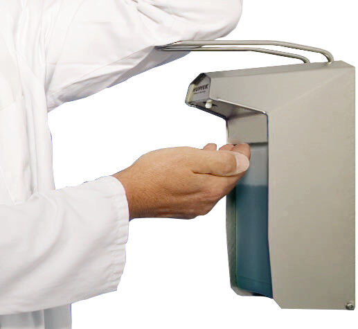 Vincal Dispenser sapone / disinfettante a muro - Con leva a gomito, in acciaio inox Vincal Dispenser sapone / disinfettante a muro - Con leva a gomito, in acciaio inox