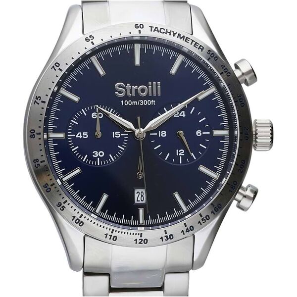 stroili orologio cronografo cinturino e cassa in acciaio silver. quadrante blu argentato