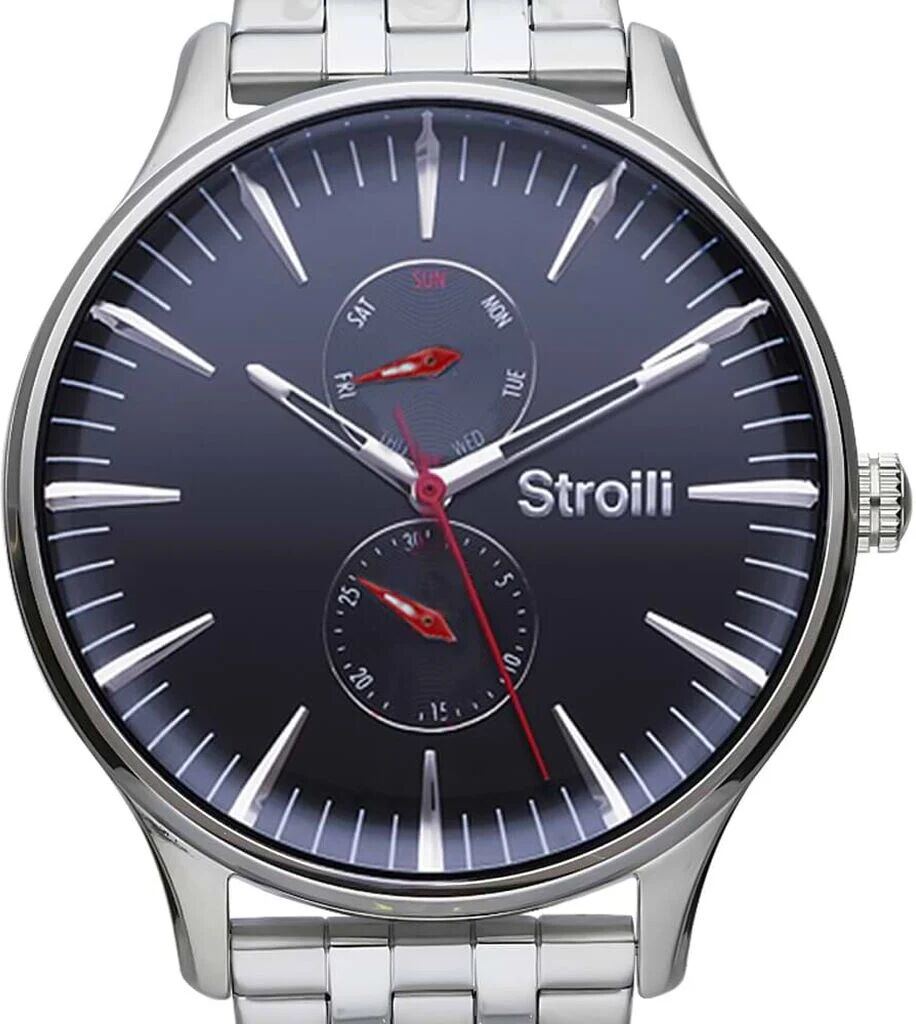 stroili orologio multifunzione con cinturino e cassa in acciaio silver. quadrante blu argentato