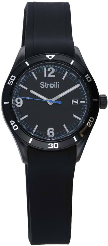 stroili wimbledon orologio in acciaio con quadrante nero e cinturino in silicone nero argentato