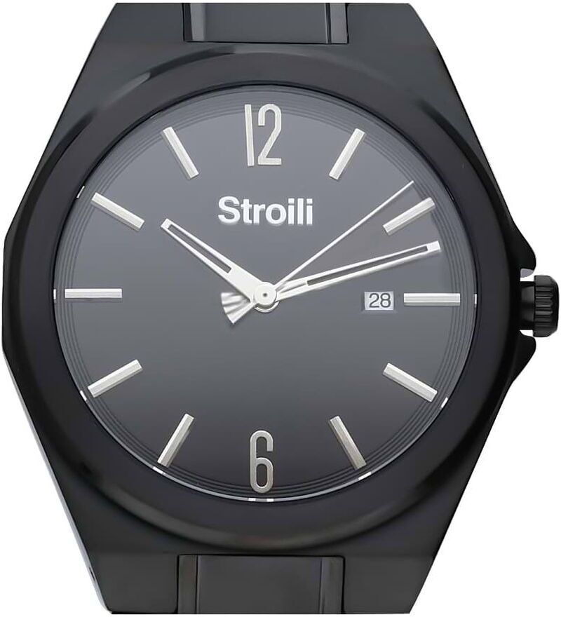 stroili orologio solo tempo con cinturino e cassa in acciaio nero. quadrante nero