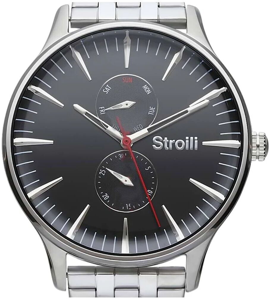 stroili orologio multifunzione con cinturino e cassa in acciaio silver. quadrante nero argentato