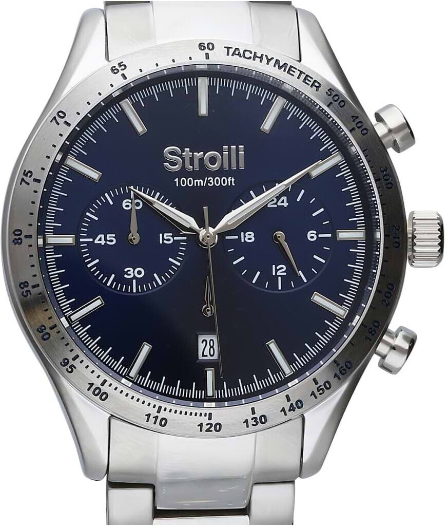 stroili orologio cronografo cinturino e cassa in acciaio silver. quadrante blu argentato