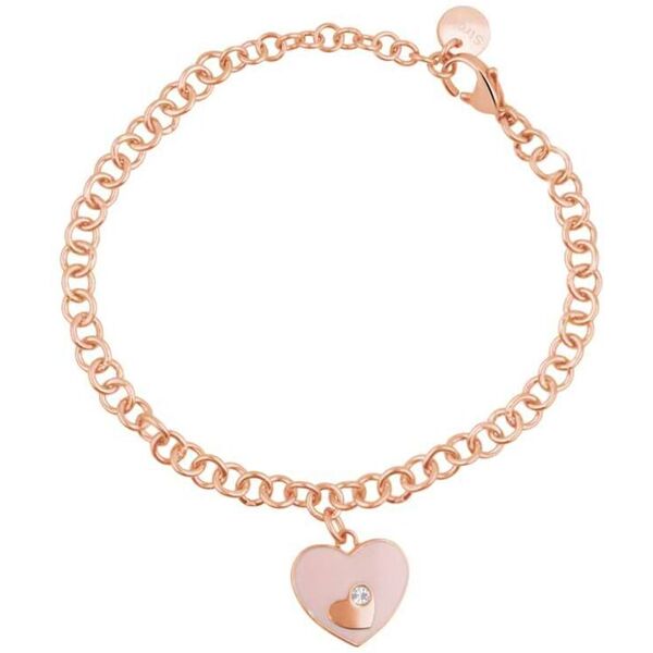 stroili bracciale con catena in acciaio rosato e strass e charm a forma di cuore collezione: lady sweet