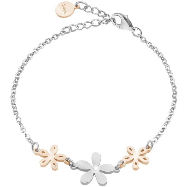 stroili bracciale fiori in acciaio e cristalli collezione: lady chic bicolore