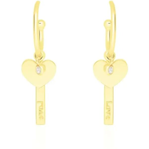 stroili orecchini in argento dorato e zirconi con cuore e scritta 'love' collezione: silver collection