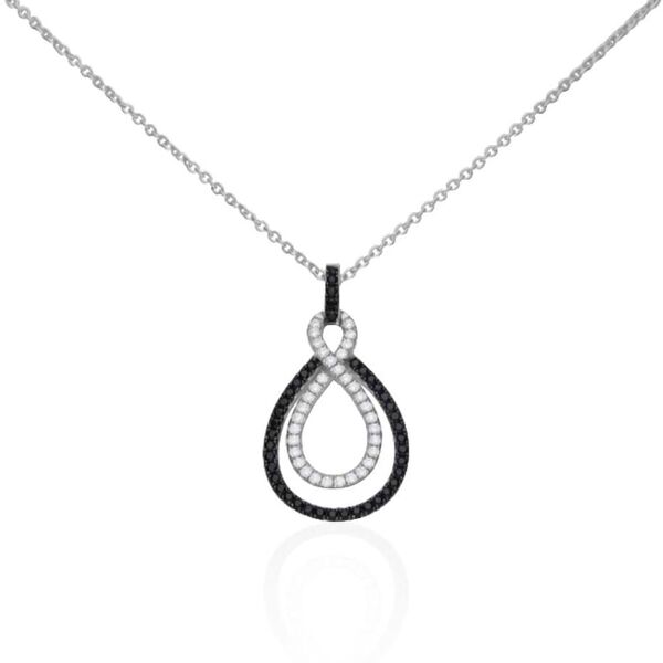 stroili collana con ciondolo a goccia in argento rodiato e zirconi bianchi e neri collezione: silver shine argentato