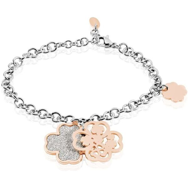 stroili bracciale quadrifoglio in acciaio bicolore e lurex collezione: lady shine bicolore