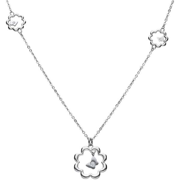 stroili girocollo lungo in acciaio silver con fiori e strass collezione: lady chic argentato