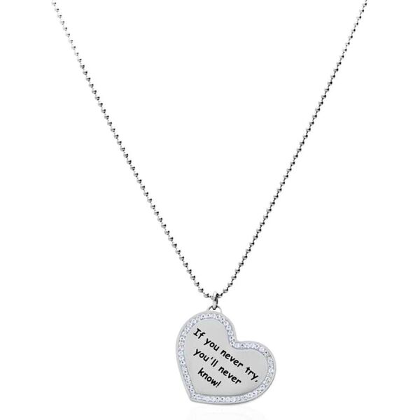 stroili collana in acciaio e strass a forma di cuore if you never try. you'll never know! collezione: lady message