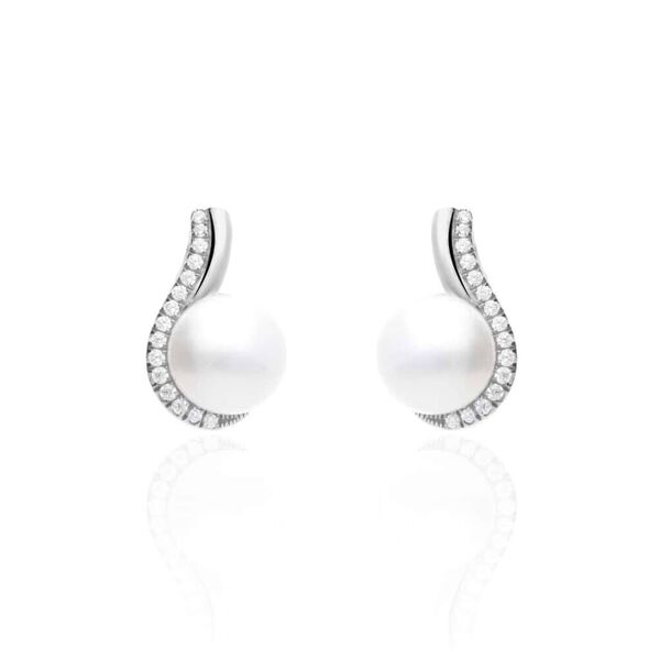 stroili orecchini lobo silver pearls argento rodiato cubic zirconia perla sintentica collezione: silver pearls bianco
