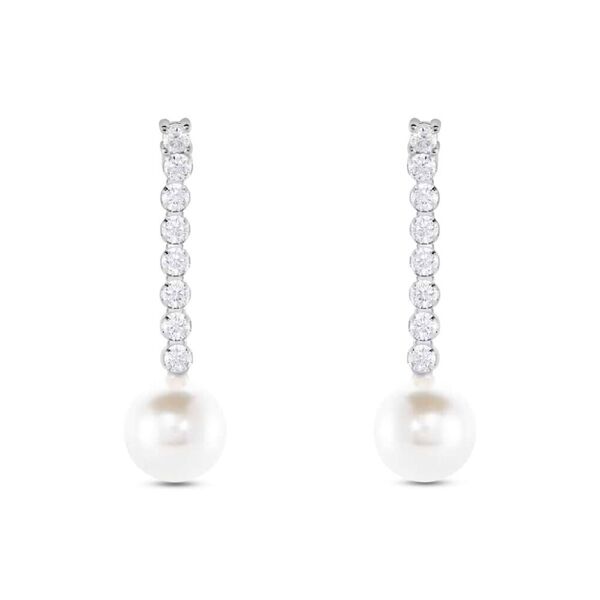 stroili orecchini pendenti tennis silver pearls argento rodiato cubic zirconia perla sintentica collezione: silver pearls bianco