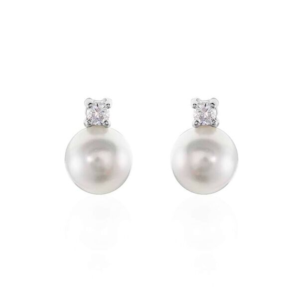 stroili orecchini lobo silver pearls argento rodiato perla sintentica cubic zirconia collezione: silver pearls bianco