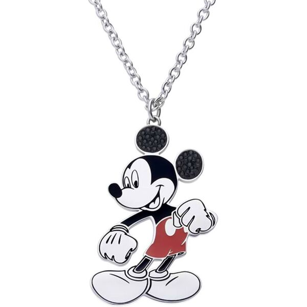 stroili collana lunga in acciaio con ciondolo topolino e strass neri collezione: mickey mouse & friends argentato