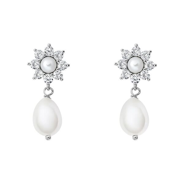 stroili orecchini lobo silver pearls argento rodiato perla sintetica cubic zirconia collezione: silver pearls bianco