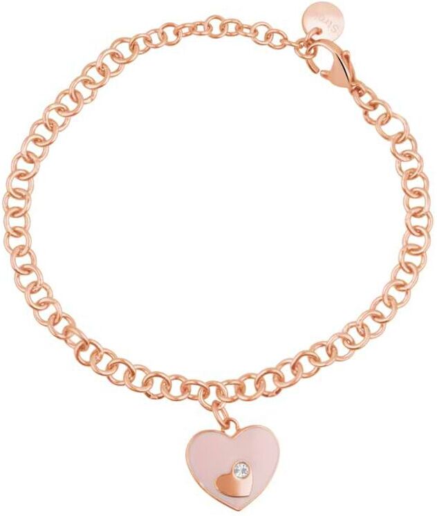 stroili bracciale con catena in acciaio rosato e strass e charm a forma di cuore collezione: lady sweet