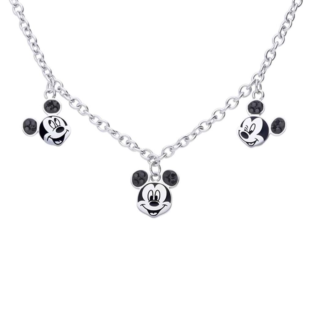 stroili collana in acciaio con 3 ciondoli topolino e strass neri collezione: mickey mouse & friends argentato