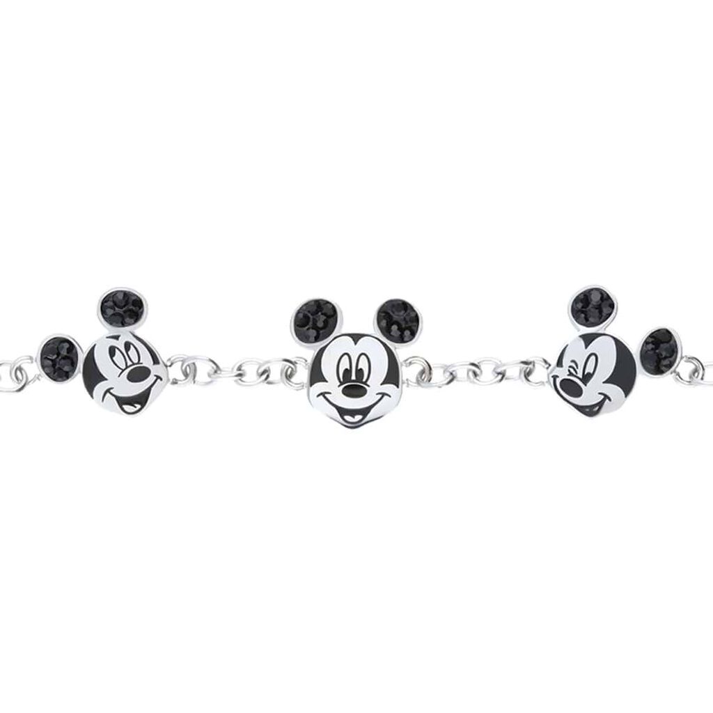 Stroili Bracciale in acciaio con 3 ciondoli Topolino e strass neri Collezione: Mickey Mouse & Friends Argentato