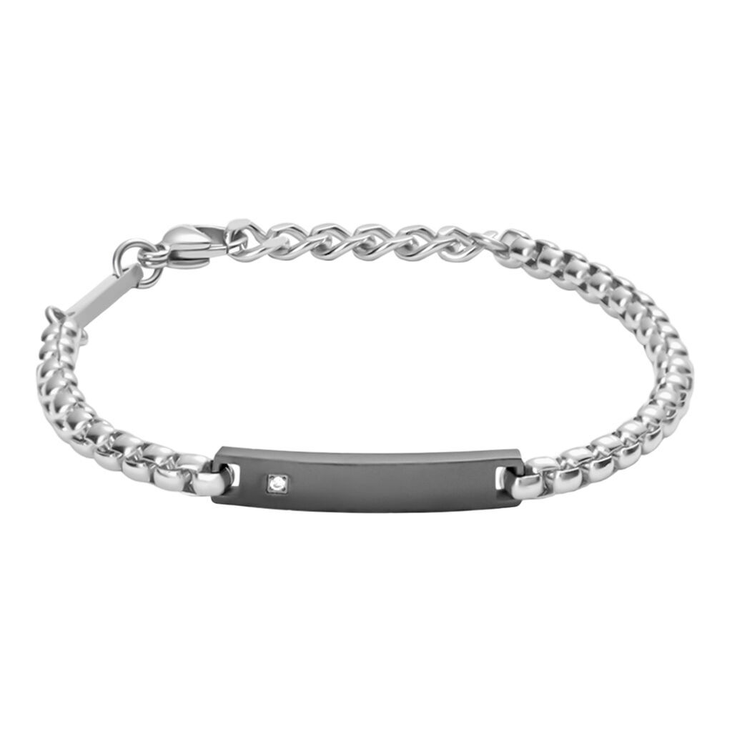 Stroili Bracciale Con Targhetta Man Code Acciaio Bicolore Bianco / Nero Cubic Zirconia Collezione: Man Code Bicolore Bianco / Nero