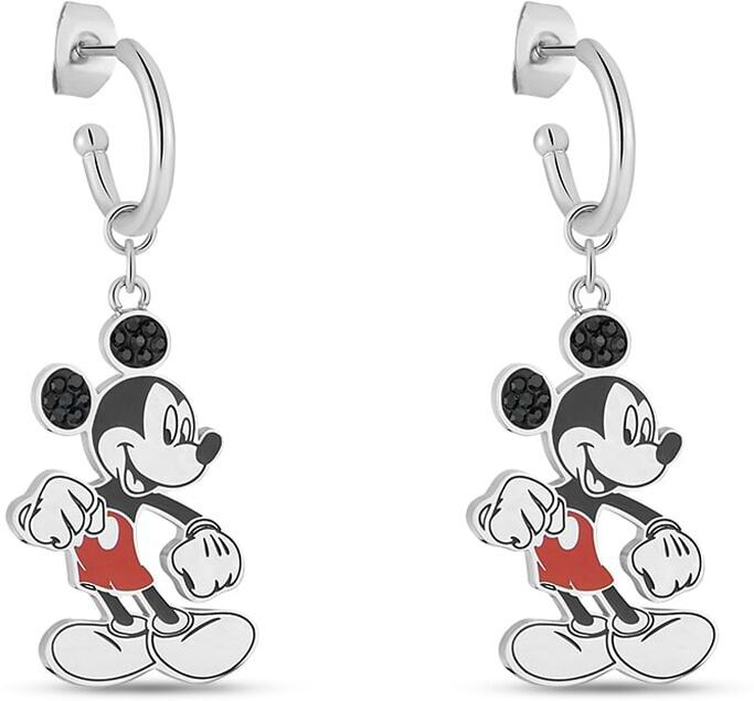 Stroili Orecchini pendenti in acciaio con Topolino e strass neri Collezione: Mickey Mouse & Friends Argentato