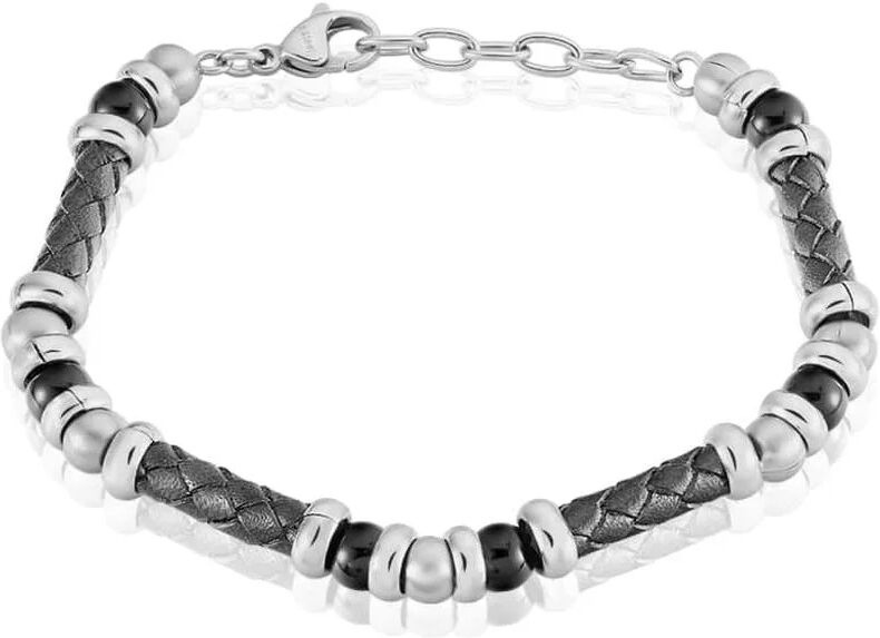 Stroili Bracciale in acciaio. pelle grigia e pietre nere Collezione: Man Code Grigio