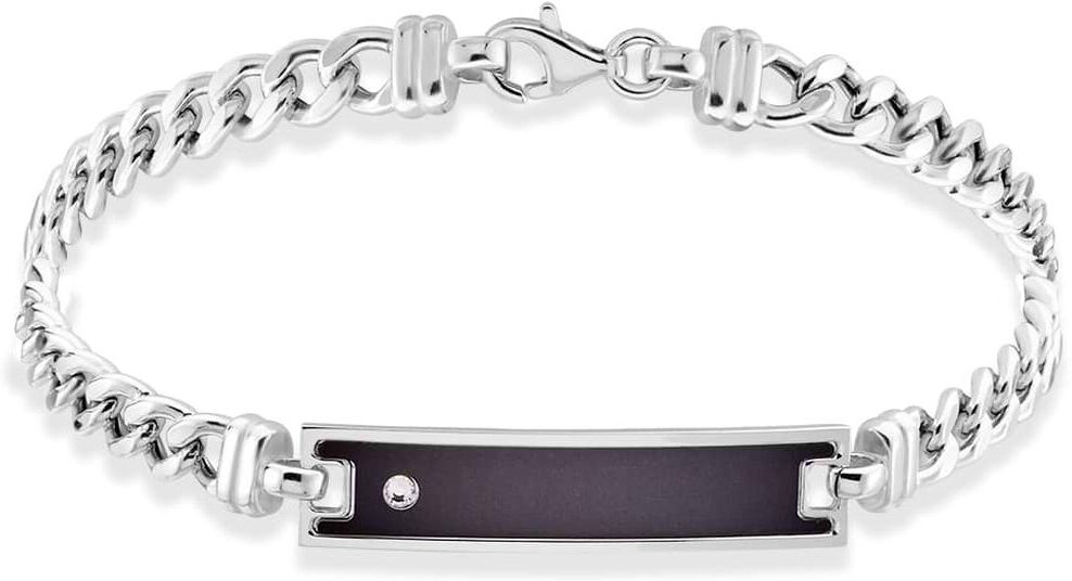 Stroili Bracciale Con Targhetta Gentleman Argento Rodiato Cubic Zirconia Collezione: Gentleman Bianco