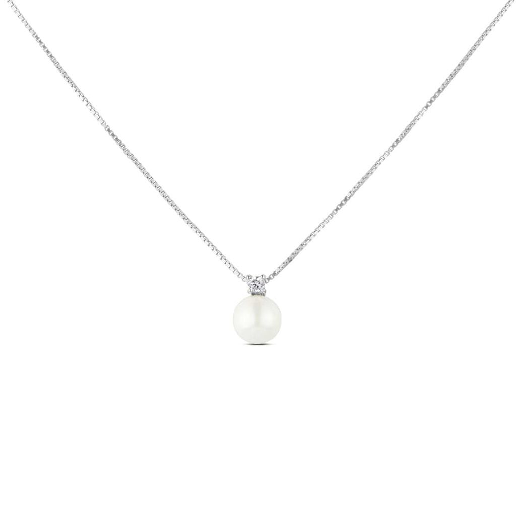 Stroili Collana Silver Pearls Argento Rodiato Perla sintentica Cubic Zirconia Collezione: Silver Pearls Bianco