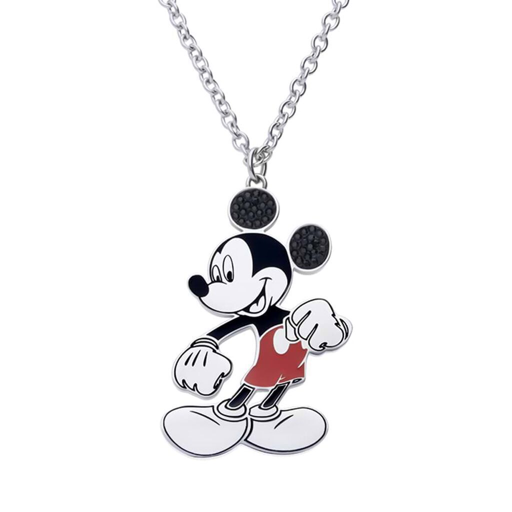 Stroili Collana lunga in acciaio con ciondolo Topolino e strass neri Collezione: Mickey Mouse & Friends Argentato