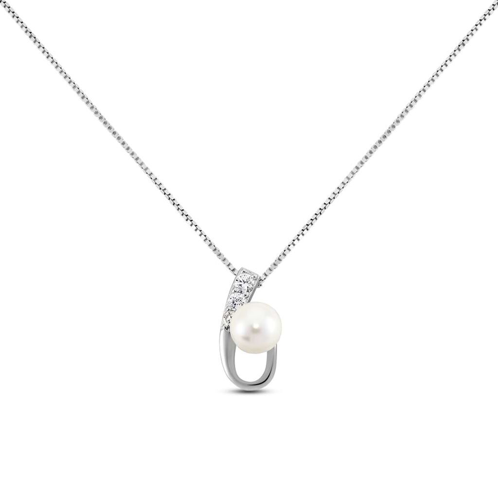 Stroili Collana Silver Pearls Argento Rodiato Perla sintentica Cubic Zirconia Collezione: Silver Pearls Bianco